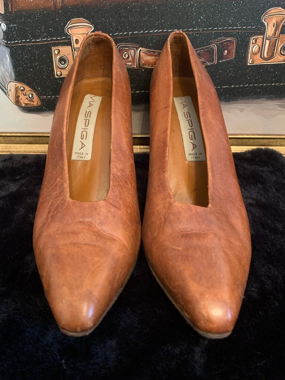 Via Spiga Cognac Leather Pointed-Toe Women's Pumps SL013